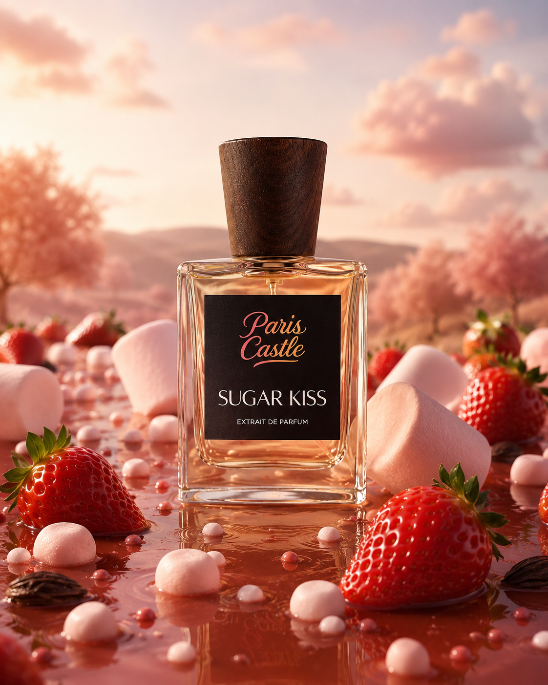 Paris Castle Sugar Kiss long-lasting gourmand perfume with marshmallow, strawberry, coconut, and sugar notes for a sweet everyday scent.kayali marshmallow inspired